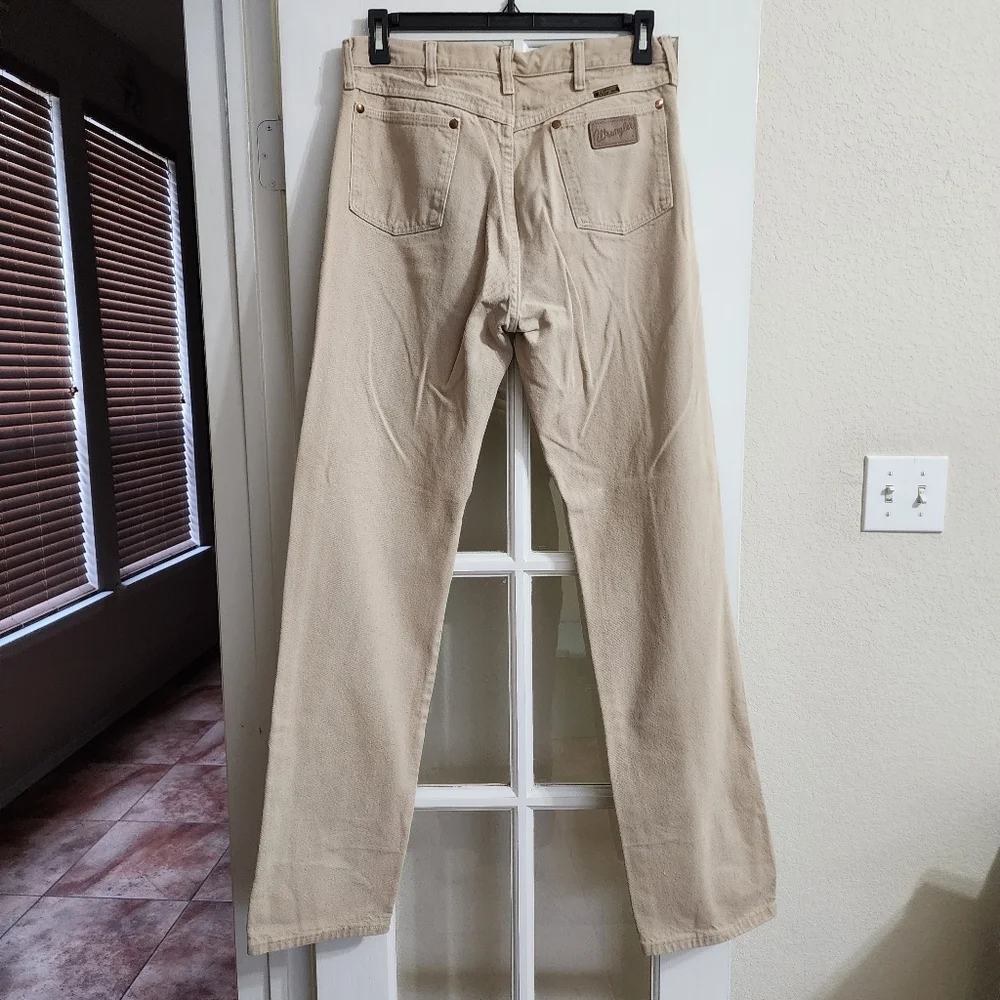 Vintage Wrangler USA Made Tan Beige Denim Jeans Men’s 34x38 Tall Straight Leg